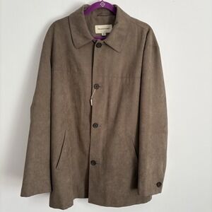 Pronto Uomo Men's Faux Suede Jacket Size L Brown Button Up European Old Money